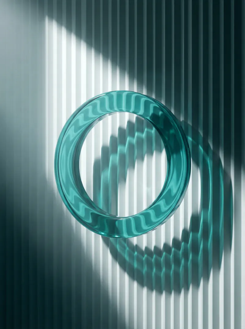 Teal Glass Ring with Geometric Shadow